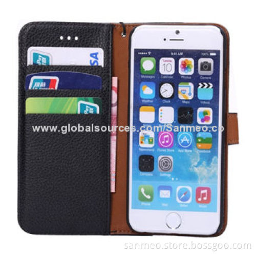 Luxury Leather Mobile Phone Case for iPhone 6, Lychee Grain Wallet with SlingNew